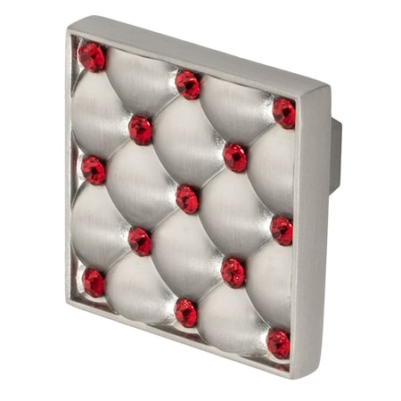 Coco Cabinet Knob, 1-5/32in X 1-5/32in, Satin Nickel With Red Crystals